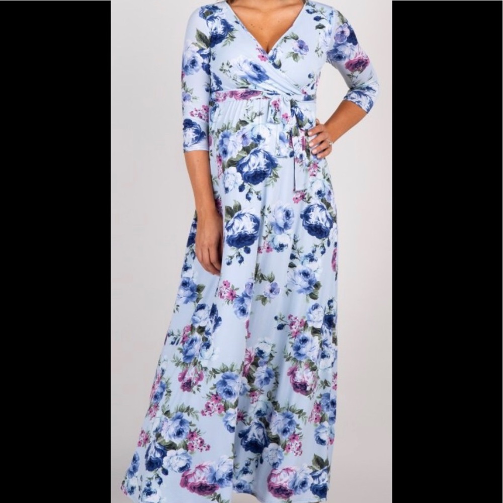 Blue Floral Maternity Maxi Dress, NWT, M